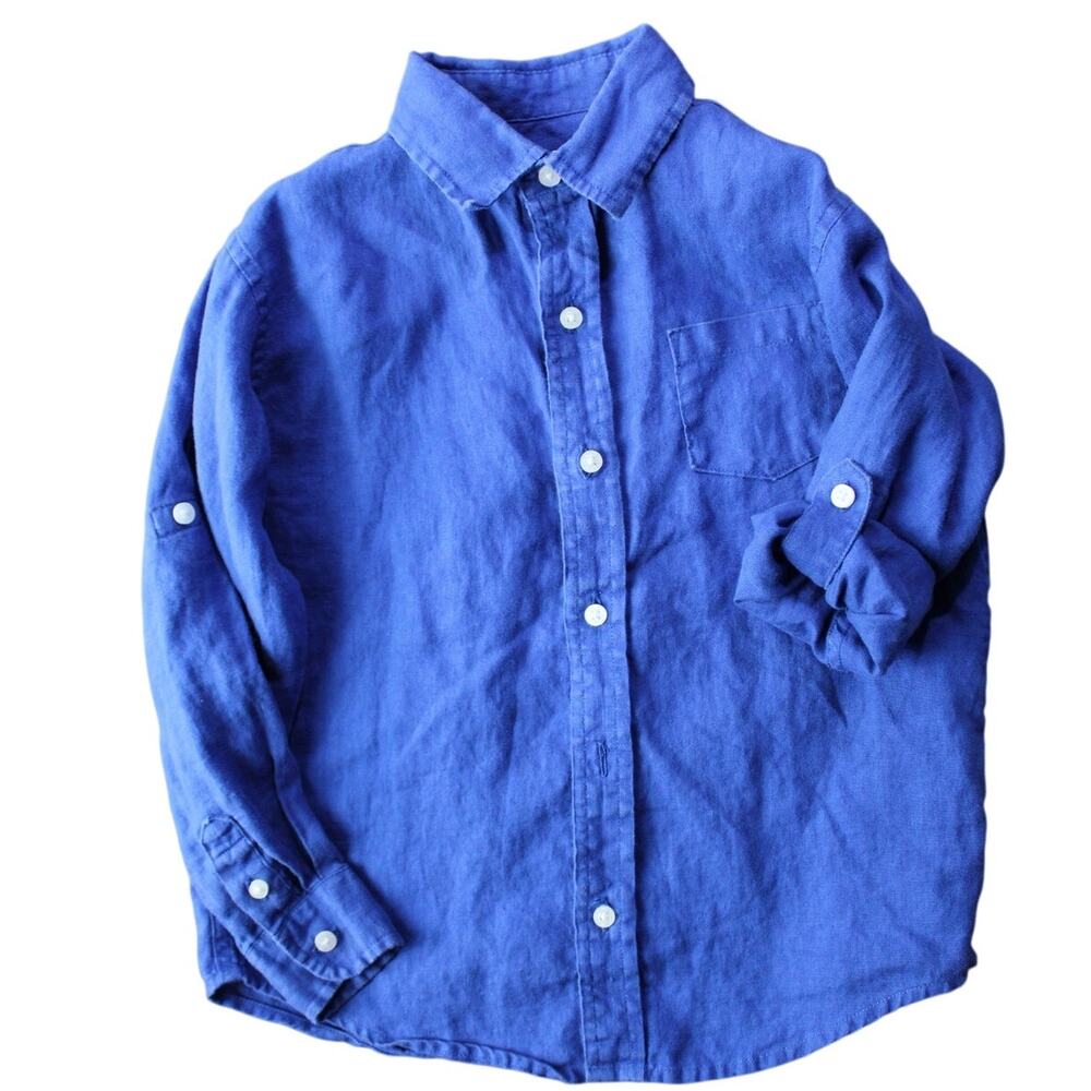 Janie and Jack Boys Blue Linen Dress Shirt Long Sleeve Button Up Size 5
